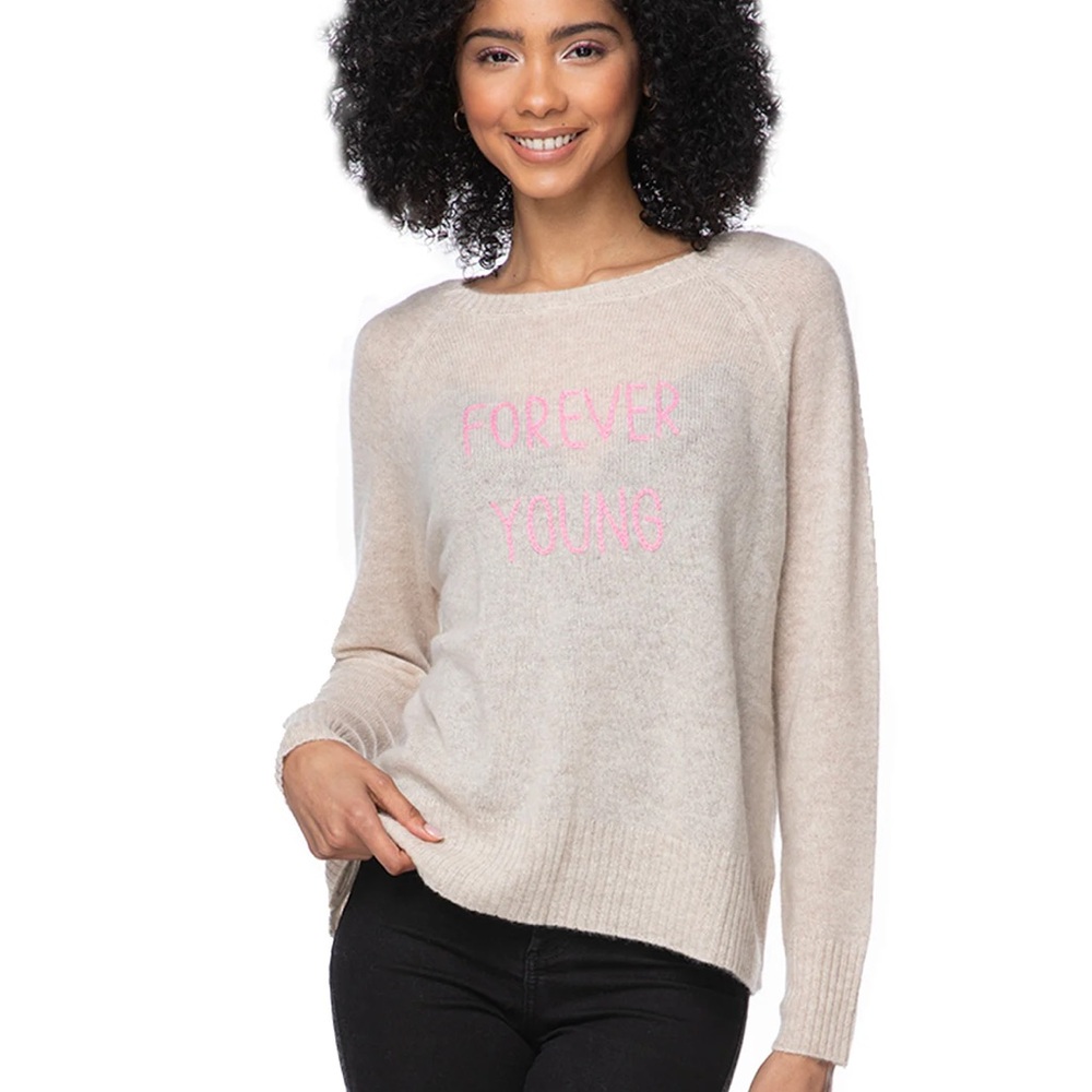 NEW GOLDEN SUN Forever Young Cashmere Sweater in oatmeal-blush